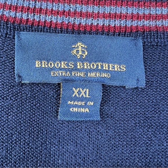 Brooks Brothers Men’s XXL 2XL Extra Fine Merino Wool Sweater Vest V-Neck Navy - Picture 4 of 8